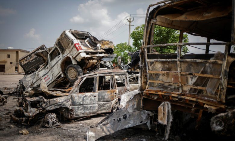 Burnt vehicles are pictured following clashes between Hindus and Muslims in Nuh district of the northern state of Haryana, India, August 1, 2023.